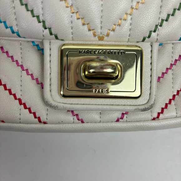 Karl Lagerfeld- Paris off-white leather bag /chain strap and mult-colored stitch - Picture 9 of 16